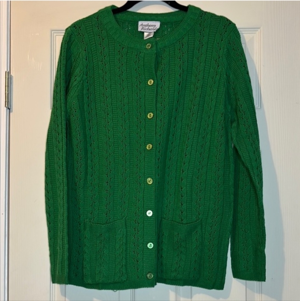 Anthony Richards Cable Knit Cardigan, Green, Size M